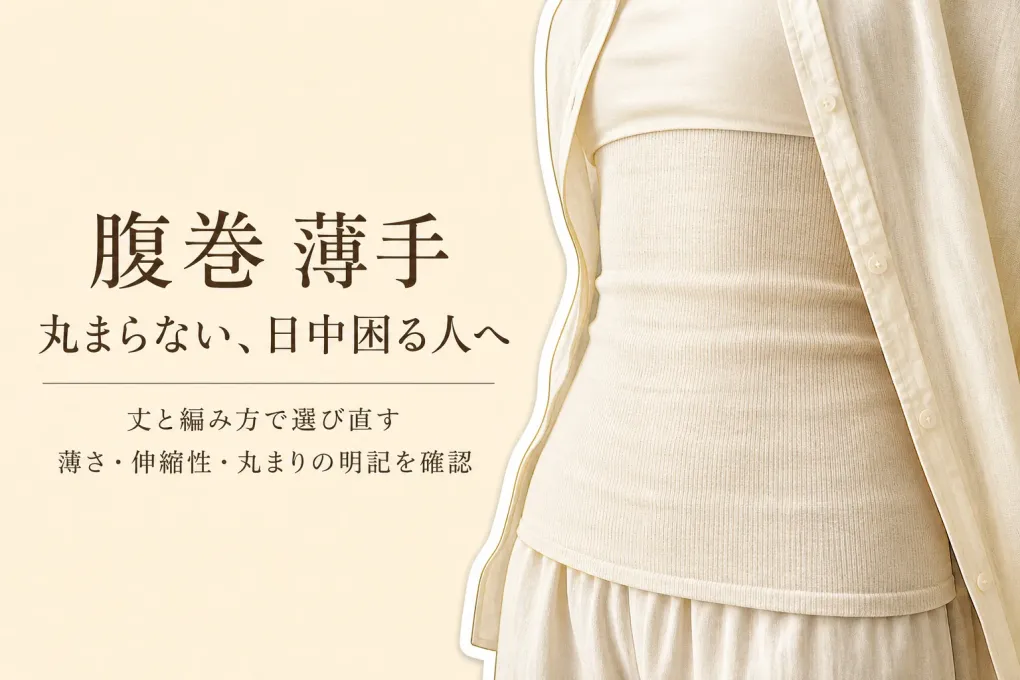 薄手の腹巻が丸まらない選び方｜日中に続けやすい丈・編み方・素材4商品